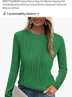 PRETTYGARDEN Green Long Sleeve Textured Crewneck Top